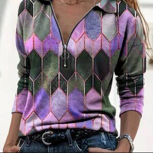 Sassy Chic Geometric Zip-Up Top – NWT – 2XL – Last One!